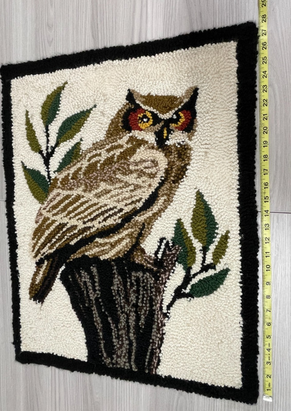 VTG Boho Handmade Shag Latch Hook Owl Tapestry Wall Decor MCM gallery