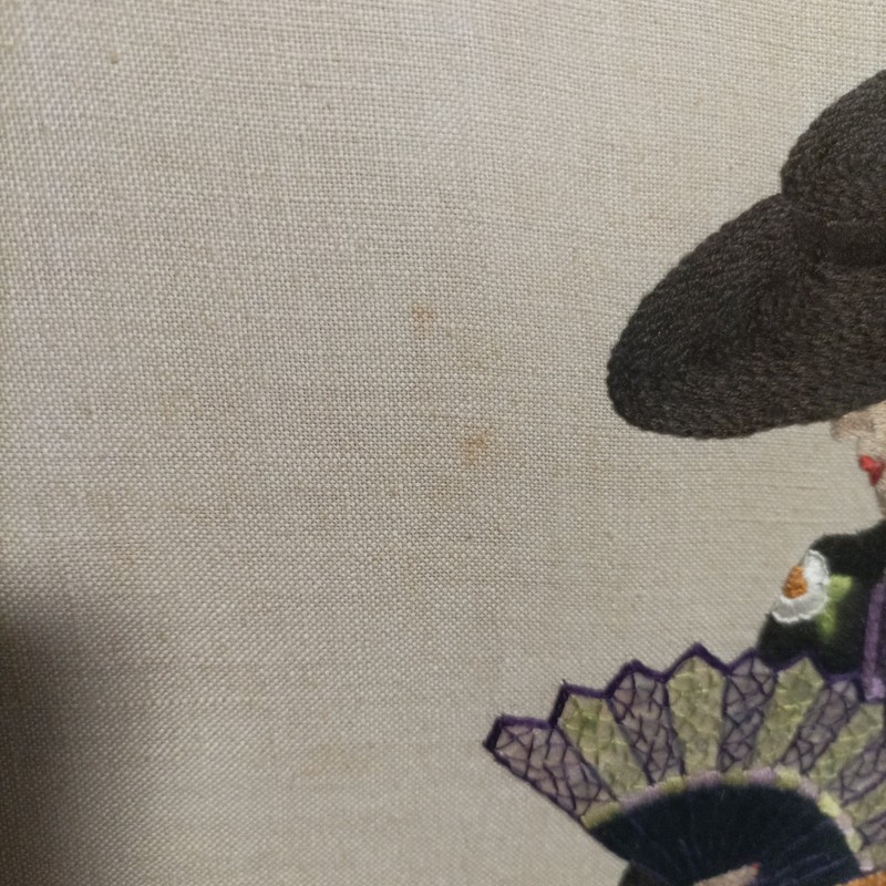 Large framed embroidered Tapestry picture of Spanish flamenco dancer Signed 1938 gallery