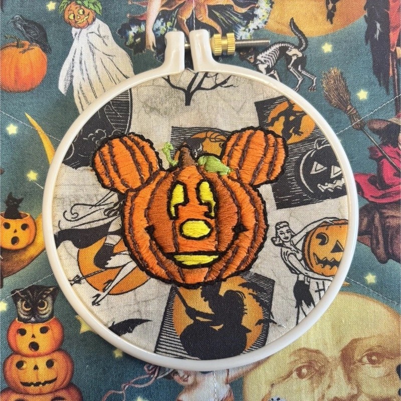 Halloween Mickey Head Pumpkin Hand Embroidered Art