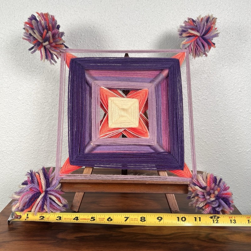 Vintage Purple Pink Eye of God Handmade Yarn Art Folk Art Wall Hanging gallery
