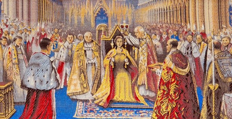 Silk Picture Royalty QUEEN ELIZABETH ll CORONATION SCENE 2nd June c1953 by B.W.A