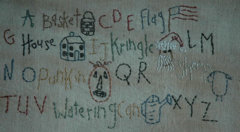 Beautiful Antique Child’s Alphabet Sampler with ABC’s and Various Designs