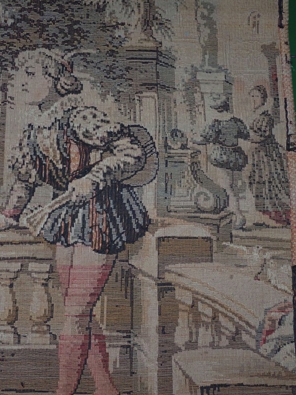 Antique French Tapestry 37" x 38” with Dog gallery