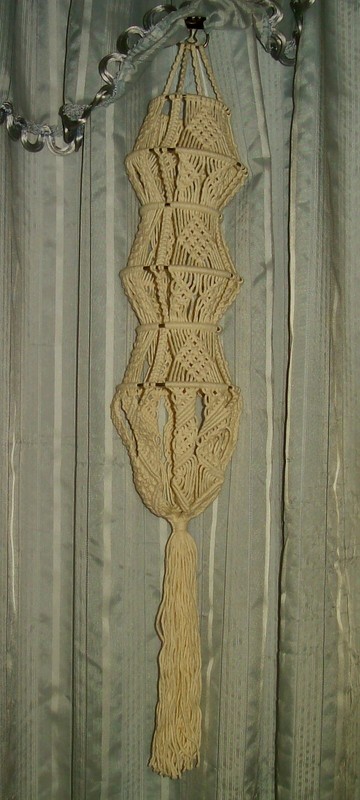 Hand Knotted Macrame No-Plant Hanger Natural Cotton Cord OOAK 4 1/2 X 28 inches