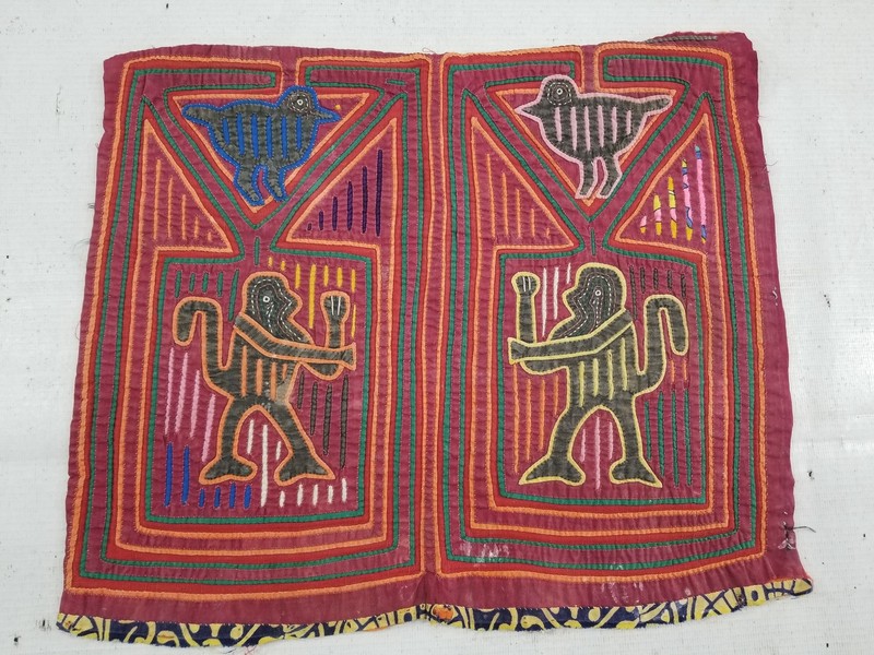 Vintage Traditional Kuna Mola Applique Work Folk Art Panel 38x32cm