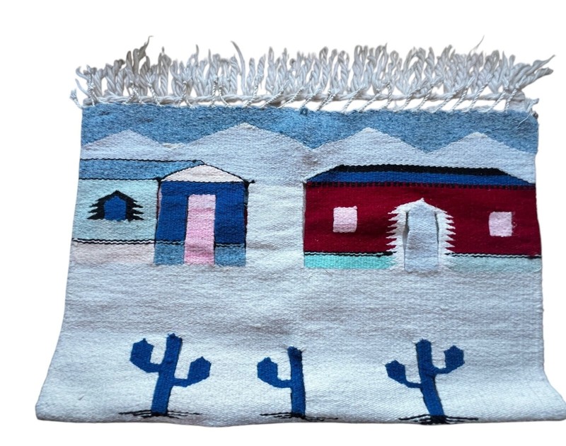Handwoven Southwestern Style Wall Hanging Or Rug Cactus And Mission Cotton Wool gallery