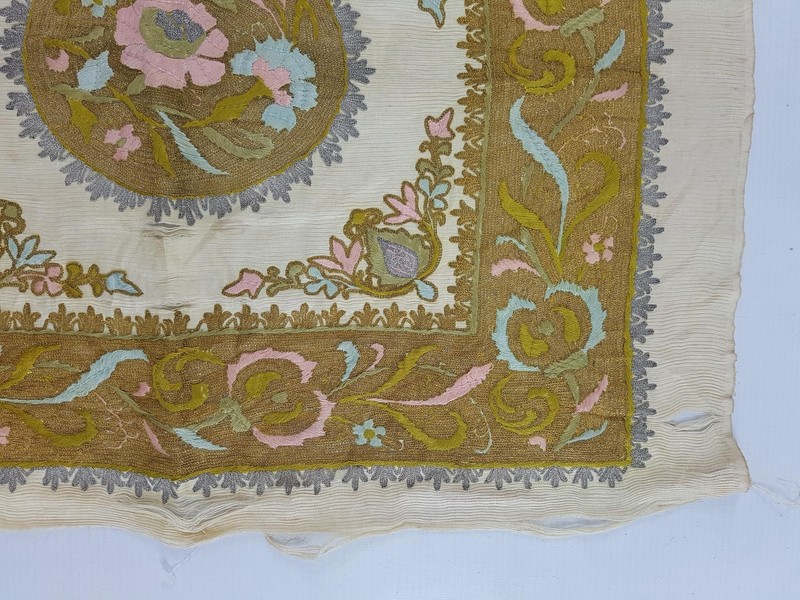 Vintage Embroidered Panel with Central Floral Medallion 60x49cm gallery