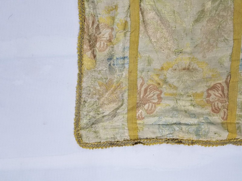 Antique French Silk Brocade Floral Panel with Metallic Lace 88x46cm gallery