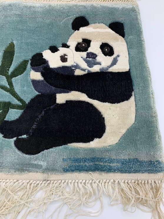 VTG Panda Bear Momma & Baby Tufted Mini Rug Wall Hanging Decorative Art 11"x13" gallery