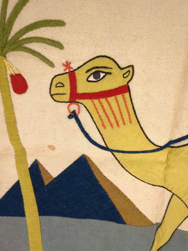 Vintage Khayamiya Egyptian Wall Hanging Hand Made Textile Art Camel Man gallery