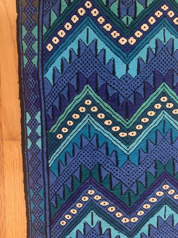 Beautiful Handwoven Tapestry Blue Green White. Estimate Size 24X16 Inches gallery