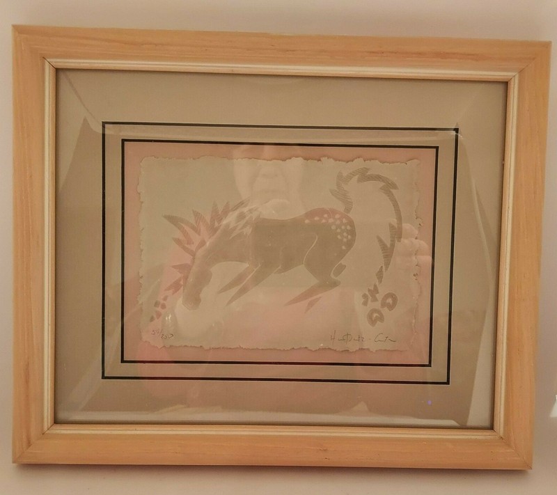 Horse & Buffalo Pictures Embossed Debossed Paper Signed & Numbered Matted Framed