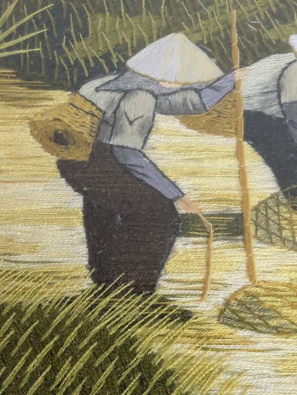 Vintage Vietnamese Silk Embroidery Art Rice Planting Matted & Framed 11" by 14" gallery