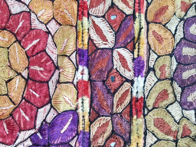 Vintage Traditional Indian Mirrorwork Hand Embroidered Textile Panel 34x24 in gallery