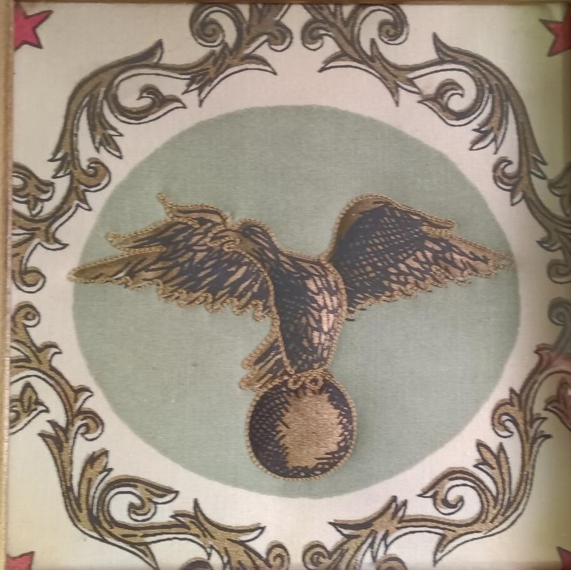 Vintage Fabric Eagle Textile Print Art Framed 7 3/4" Square (Pair) gallery