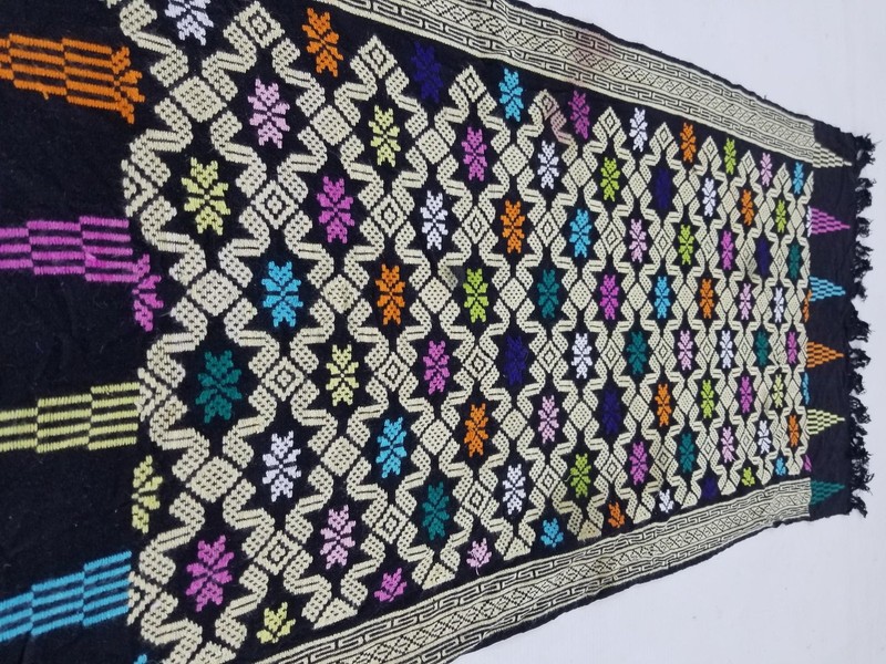Vintage Traditional Handwoven Geometric Floral Textile Panel with Fringe 89x40cm gallery