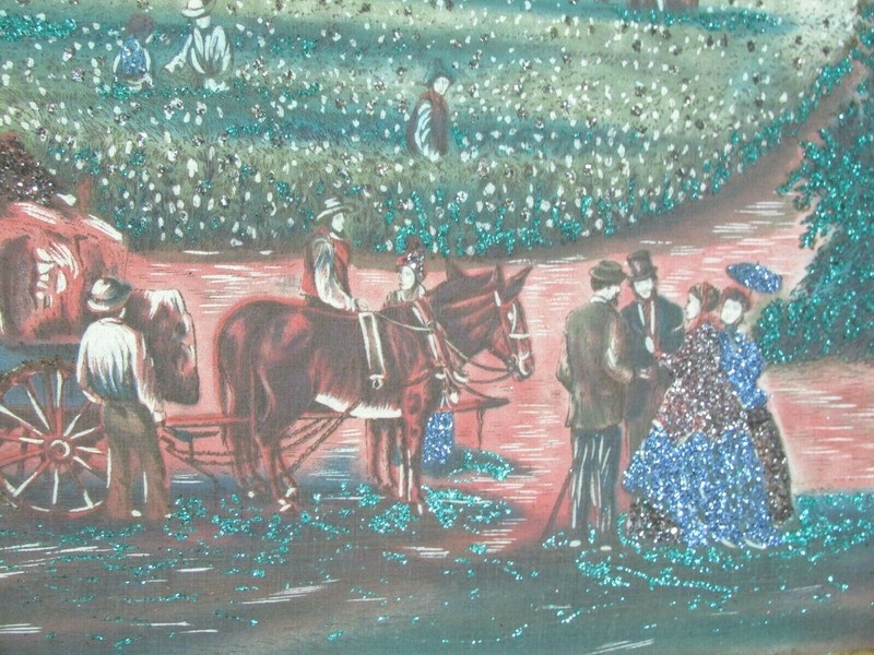 ART FABRIC OLD ANTIQUE EARLY 1900'S GLITTER ON FABRIC ON CARDBOARD gallery