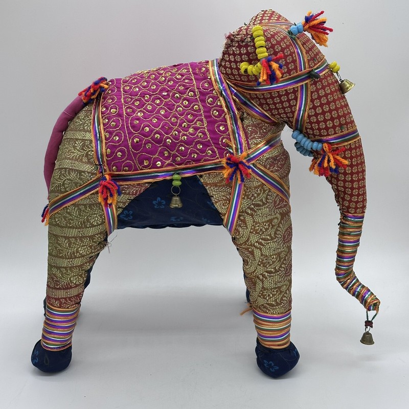 Rajasthani Indian Folk Art Colorful Fabric & Embellishments Large 16 In Elephant