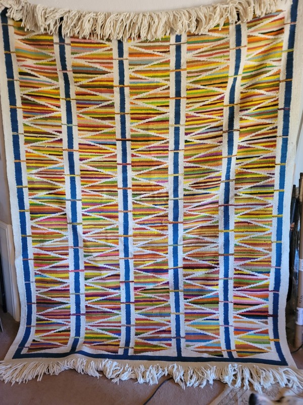vintage hand woven rug 108" X 84" SOUTHWEST NAVAJO ZAPOTEC GIANT SIGNED 1983 gallery