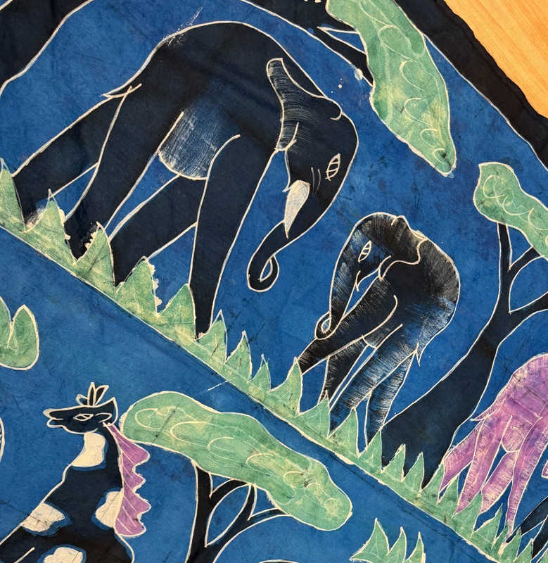 Ghanaian Hand Dyed Batik Fabric Print Cotton Artwork Wall Hanging - 53" X 78" gallery
