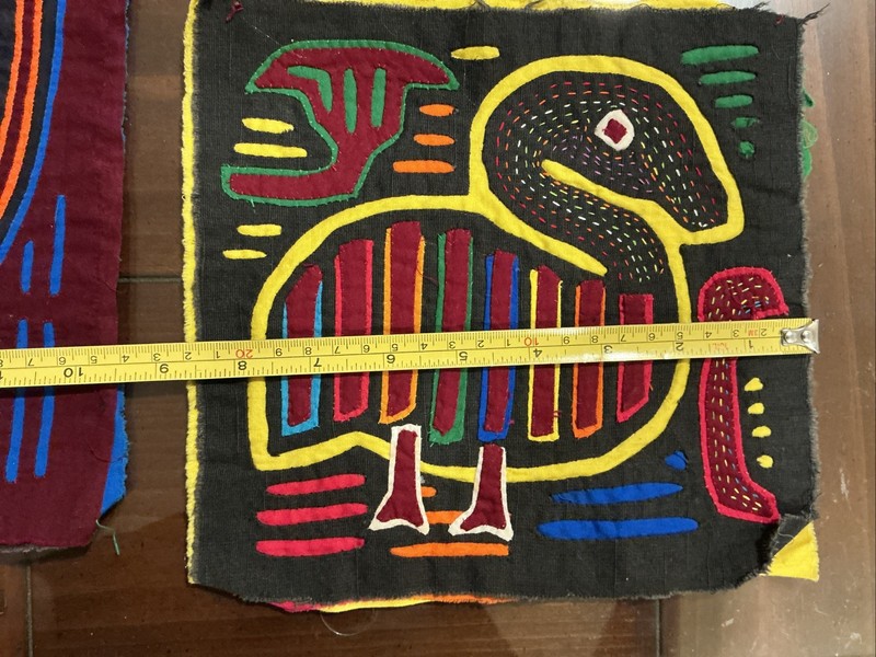 Lot 3 Mola traditional hand-sewn textile art Patch Guna Panama Colombia Vintage gallery