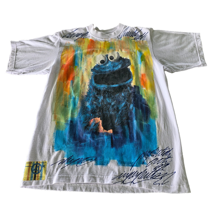 KAMA 4K Signed Hand Painted Cookie Monster Art T-Shirt Tag L Fits M