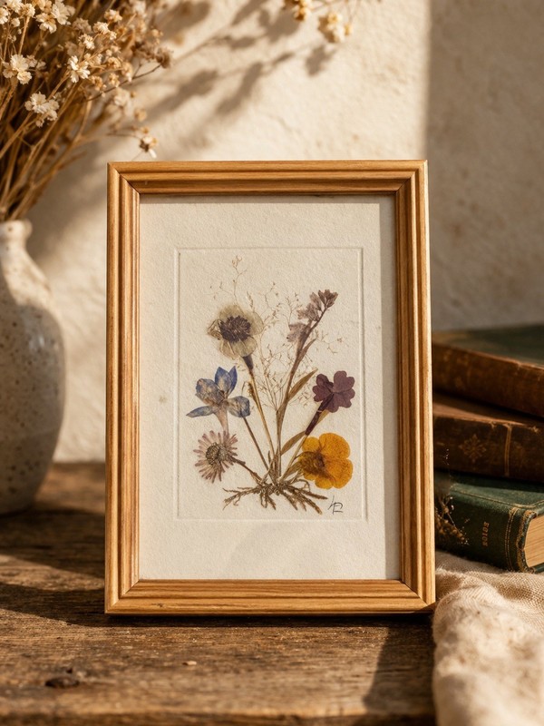 Vintage European Pressed Flower Rhône Glacier Botanical Framed Alpine Souvenir