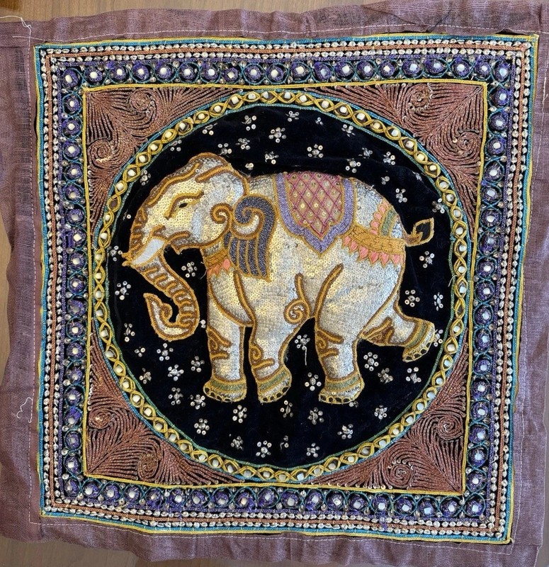 Kalaga Art Elephant Beaded Embroidered Tapestry Wall Decor
