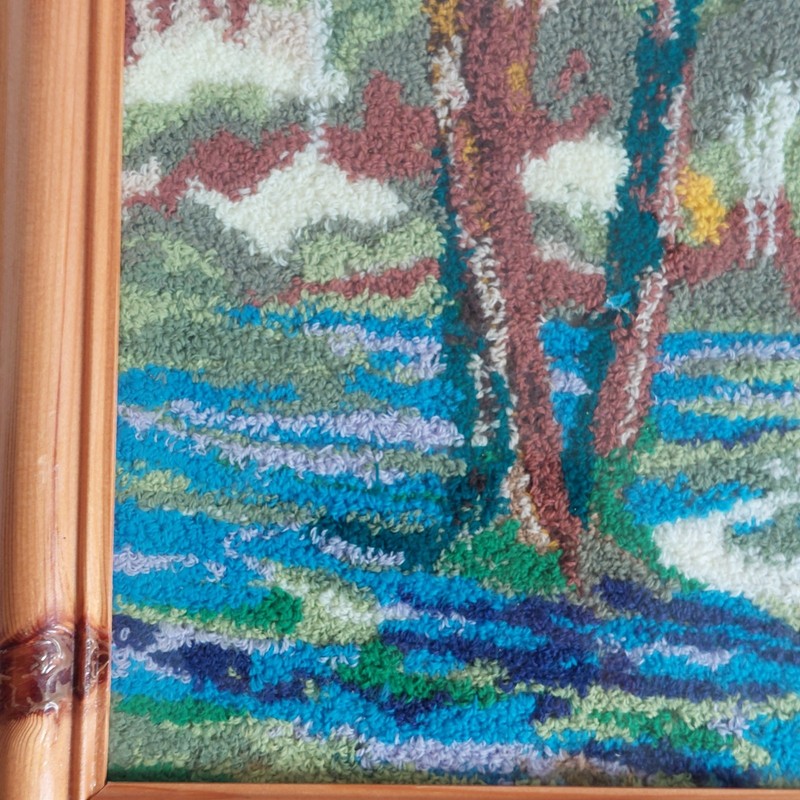 Woodland Forest Punch Needle? Picture Framed Tapestry Landscape 43x35cm WEAR gallery