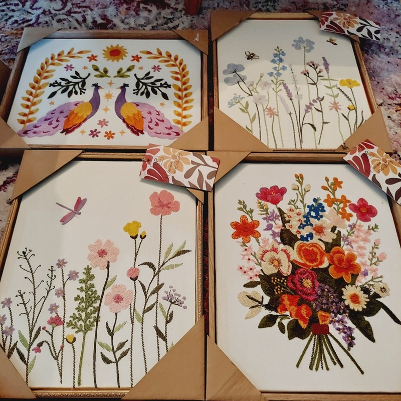 NWT Set Of Four 12″x15″ BP Home Textile Embroidery Woven Wall Art.