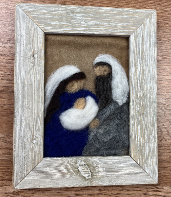 Needle Felting Framed Art Jesus Mary Joseph Nativity- Hang or Tabletop
