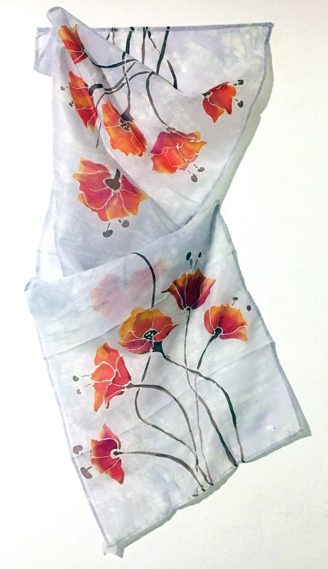 Unique original art: Handmade 100% silk scarf made with Batik wax painting