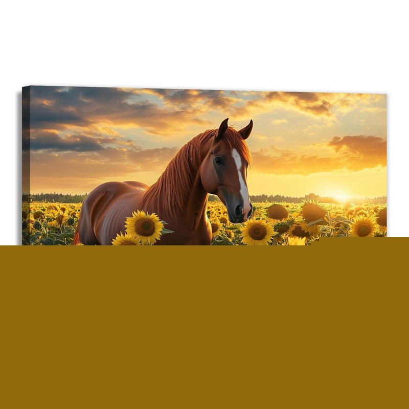 OAAPITI Horse Canvas Wall Art Abstract Sunflower Brown Horse Painting Print S...