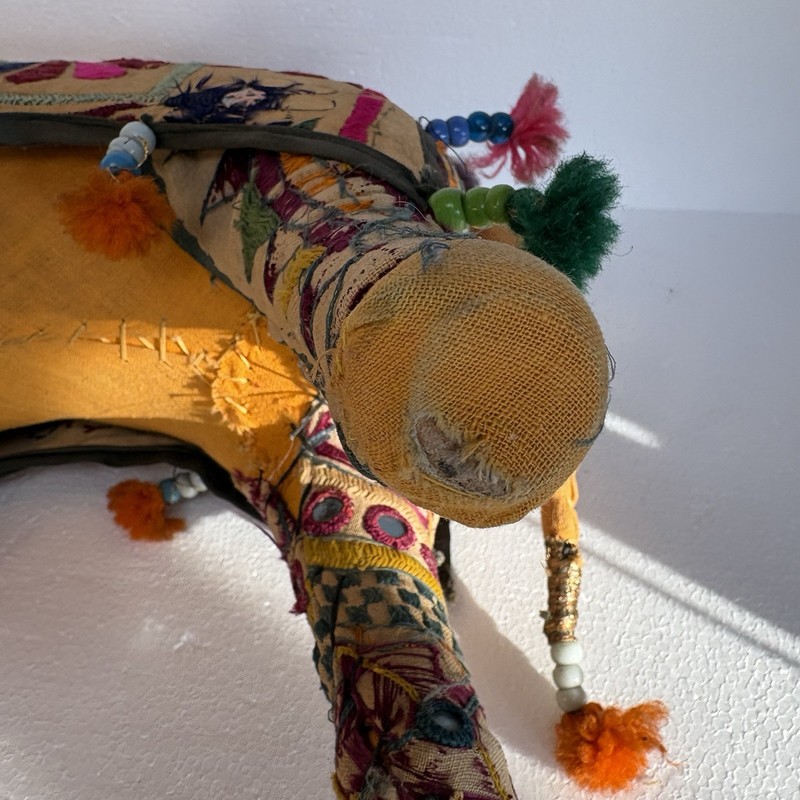 Vintage India Folk Art Camel Woven Fabric Mirrors Beads BOHO Rajasthan 15” READ gallery