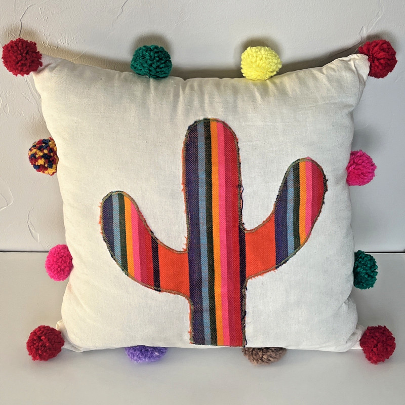 Eclectic Array Vibrant Colorful Cactus Accent Pillow Multicolor Pom-Pom (16x16) gallery