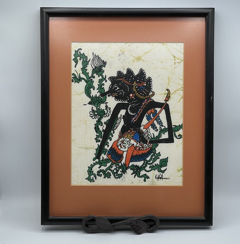 Batik Wayang Kulit-Arjuna Bali Professionally Framed Signed Vintage 12″ x 14.5″