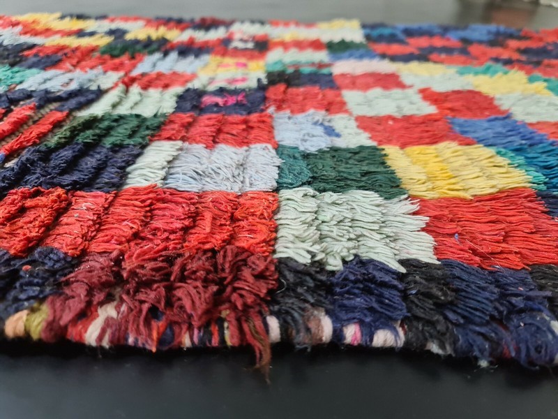 Moroccann Vintage Handmade Runner Rug 2'7x11'7ft Checkered Colorful Cotton Rug gallery