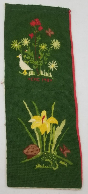 Vintage French Needlepoint Floral & Duck Panel 78x30cm