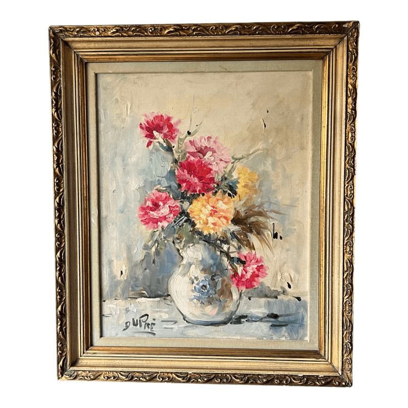 Vintage Mid 20th Century Original Oil On Canvas Painting»Flowers» Signed Dupre