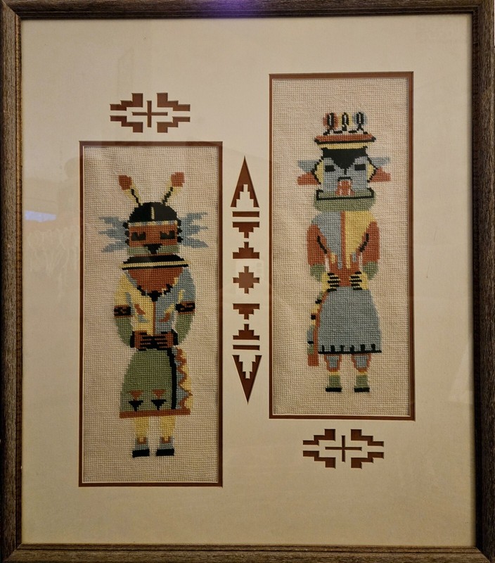 Native American Needlepoint Kachina Large Expertly Matted & Framed 24×28″