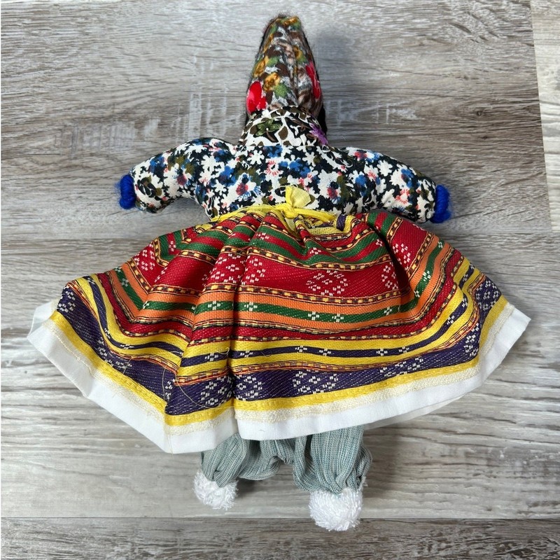 Handmade Fabric Folk Doll with Sequin Trim + Colorful Traditional Dress gallery