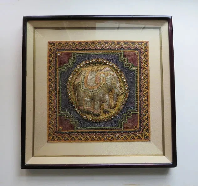 Sacred White Elephant, Burmese Kalaga Embroidered Tapestry, 1950