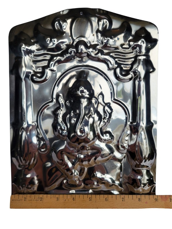 3D Ganesha Wall Mural, Aluminum Embossed Home Wall Decor Spiritual Art