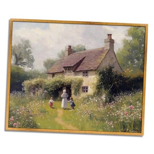 Vintage Landscape Canvas Country Wildflower 8"L x 10"W Rustic House Painting