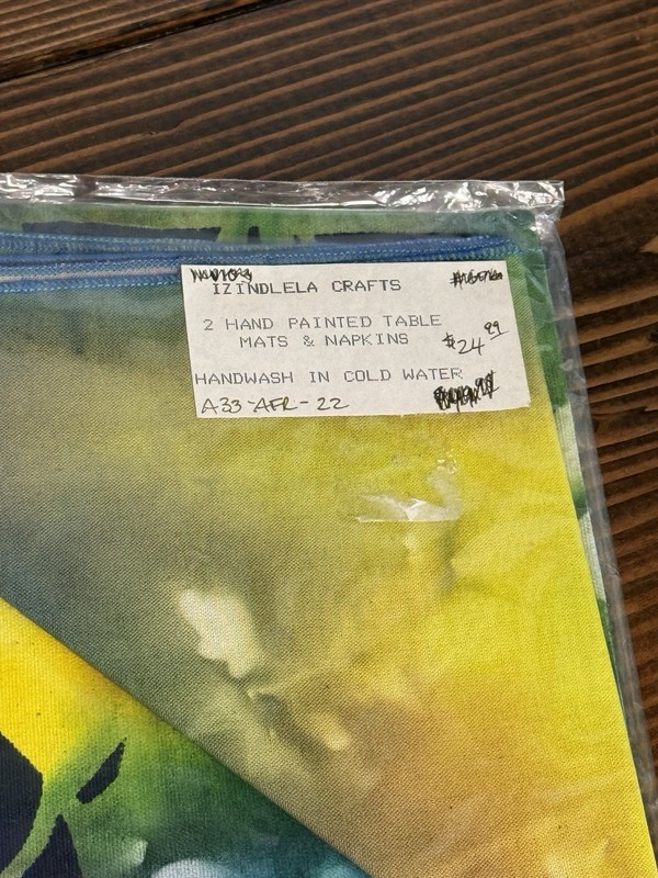 Vintage South African Hand Dyed & Painted Tie Dye Safari Placemat & Napkin Set gallery