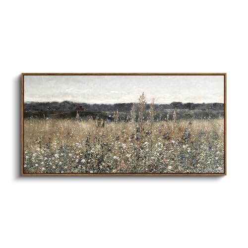 Extra Large Framed Vintage Wall Art, Living Room 40″L x 20″W Champ Fleuri