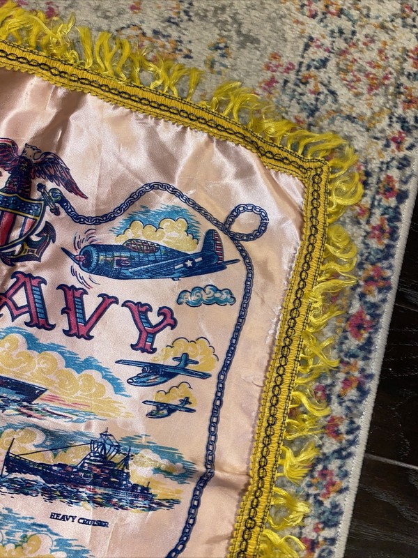Vintage US Navy Silk Style Tapestry * Pillow Sham * Flag * Banner -16.5" x 19" gallery