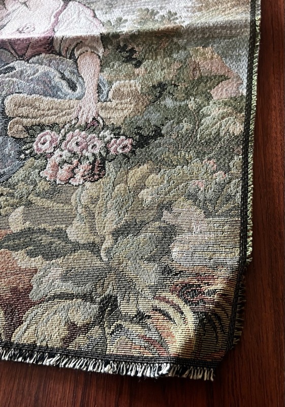 Vintage Italian Tapestry Square Man Playing Music For Seated Woman 19” gallery