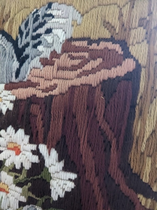 Vintage Yarn Crewel Art Squirrel/ Tree/Daisies Framed 70s/80s~ 16"x12" VGUC gallery