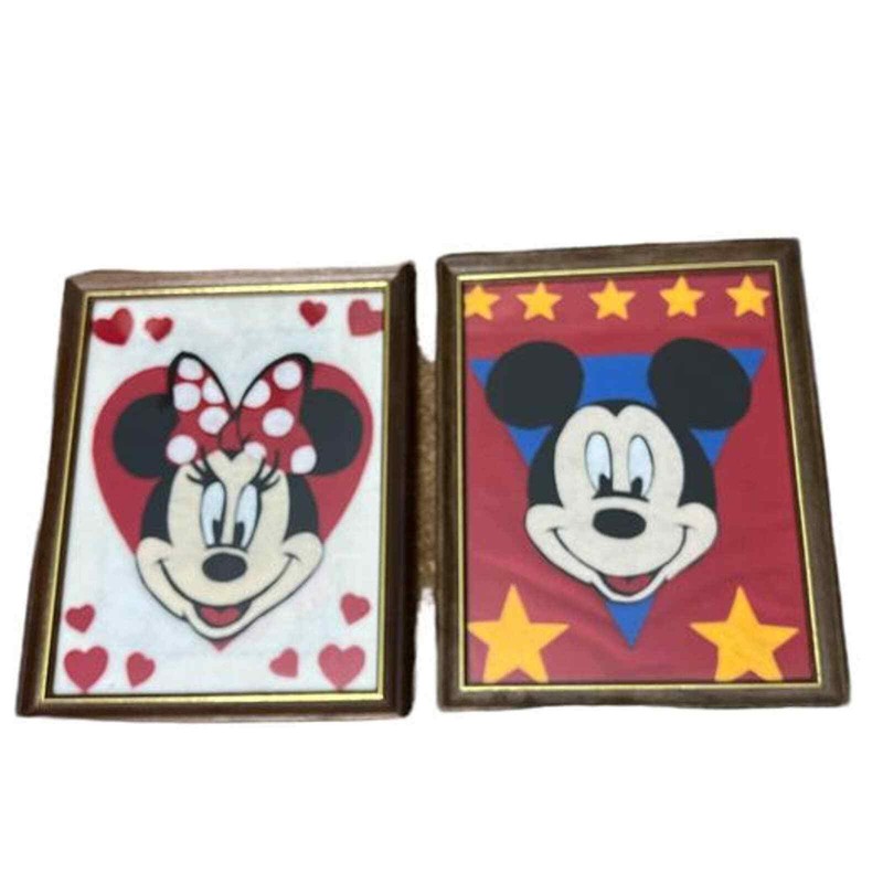 Set of 2 Framed Handmade Mickey & Minnie Felt Art 12x10”